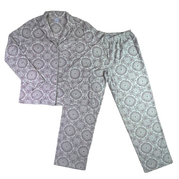 Adonna Sleepwear 2PC Fleece Button Front Pajama Set Mandala Purple Lilac XS - Picture 1 of 14